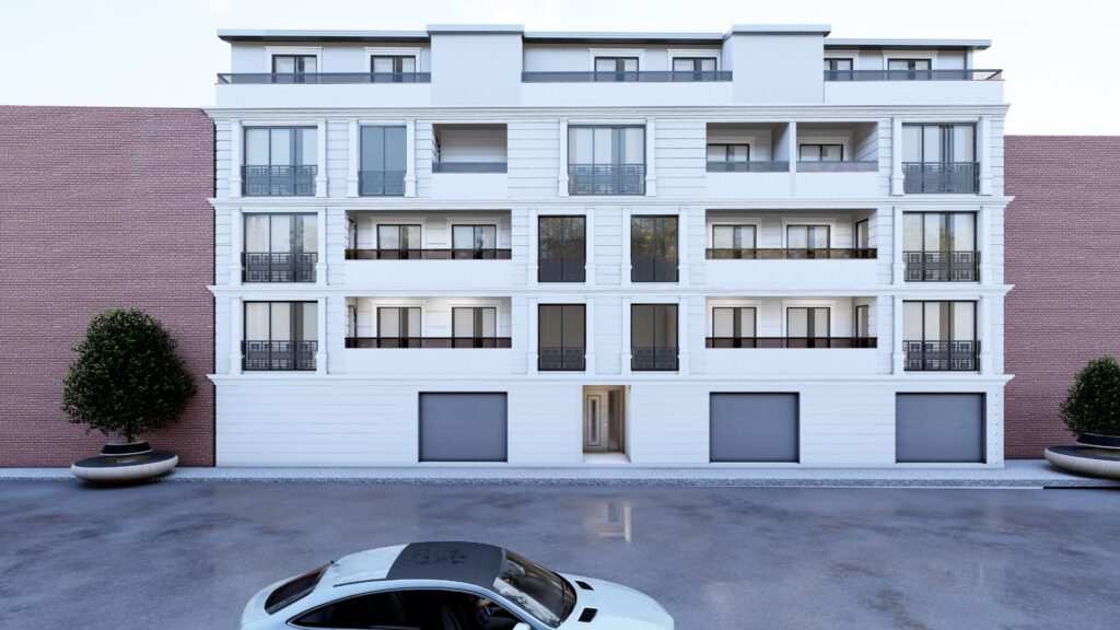 Çağdaş apartman, klasik detaylar, zemin kat ticari alanlar. Konut ve ticari kullanıma uygun bina.