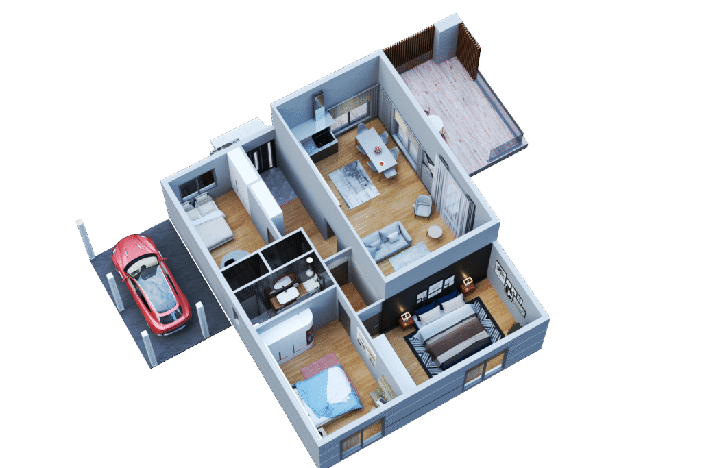 Çelik ve Prefabrik Yapı Tasarımları 3+1 celik prefabrik ev tasarimi perspektif