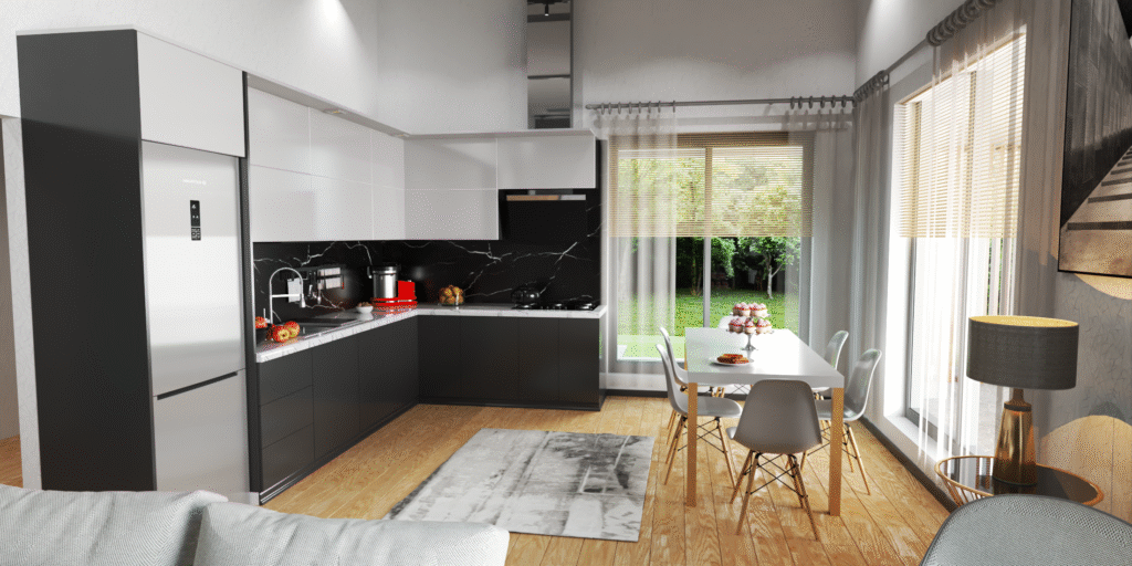 Salon ve Mutfak İç Mimari Tasarımları salon mutfak ic tasarim3