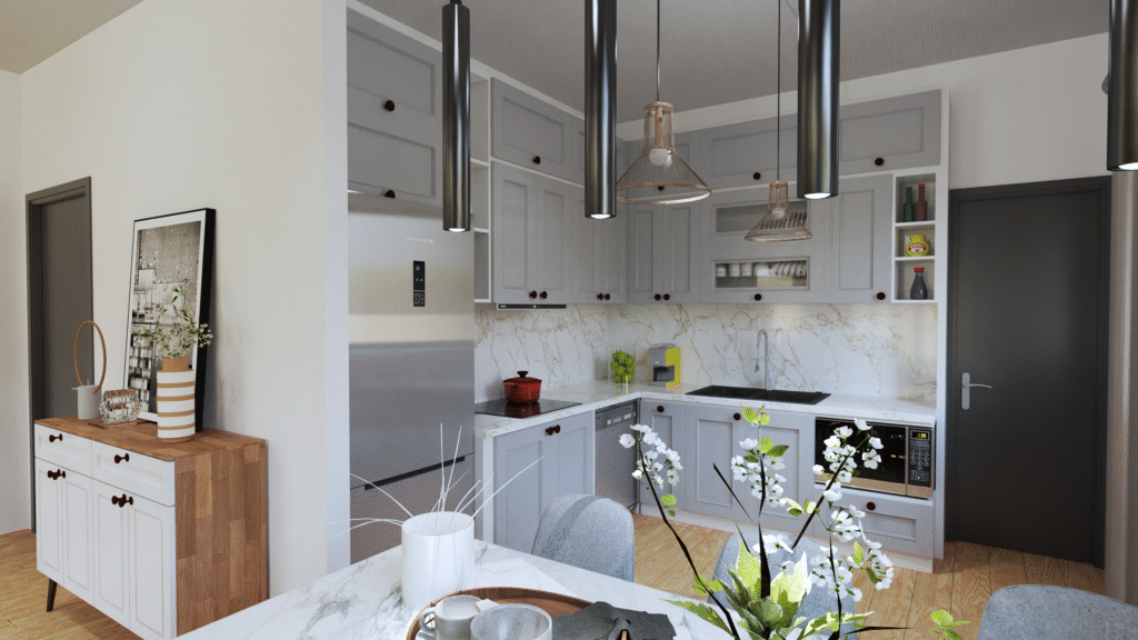 Salon ve Mutfak İç Mimari Tasarımları salon mutfak villa tasarim3