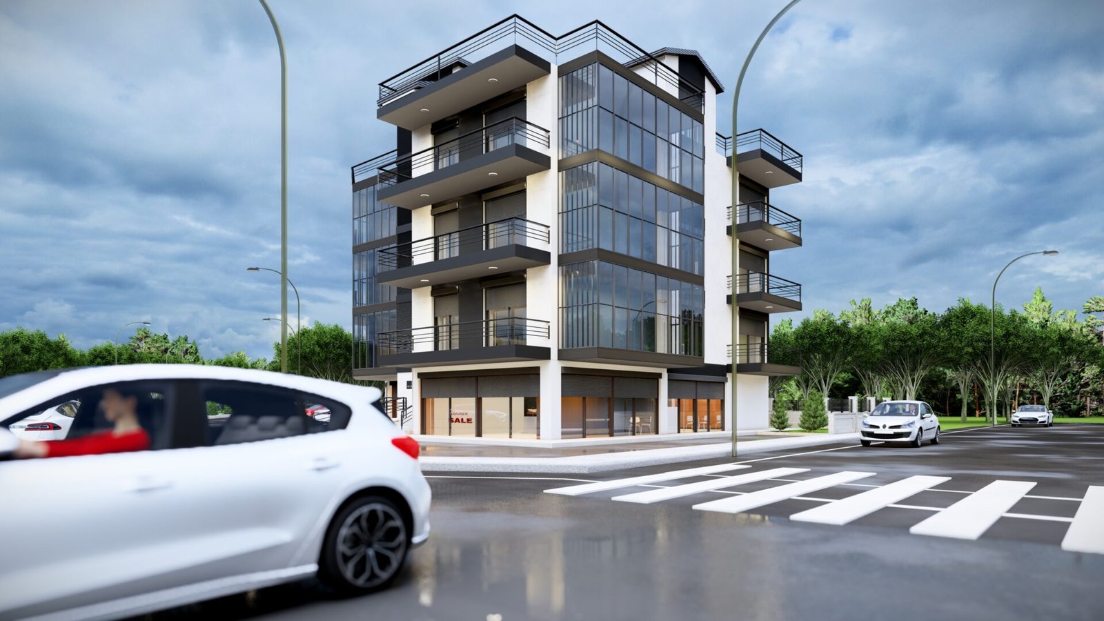 sokak görünümü ile modern apartman tasarımı cephesi hatay