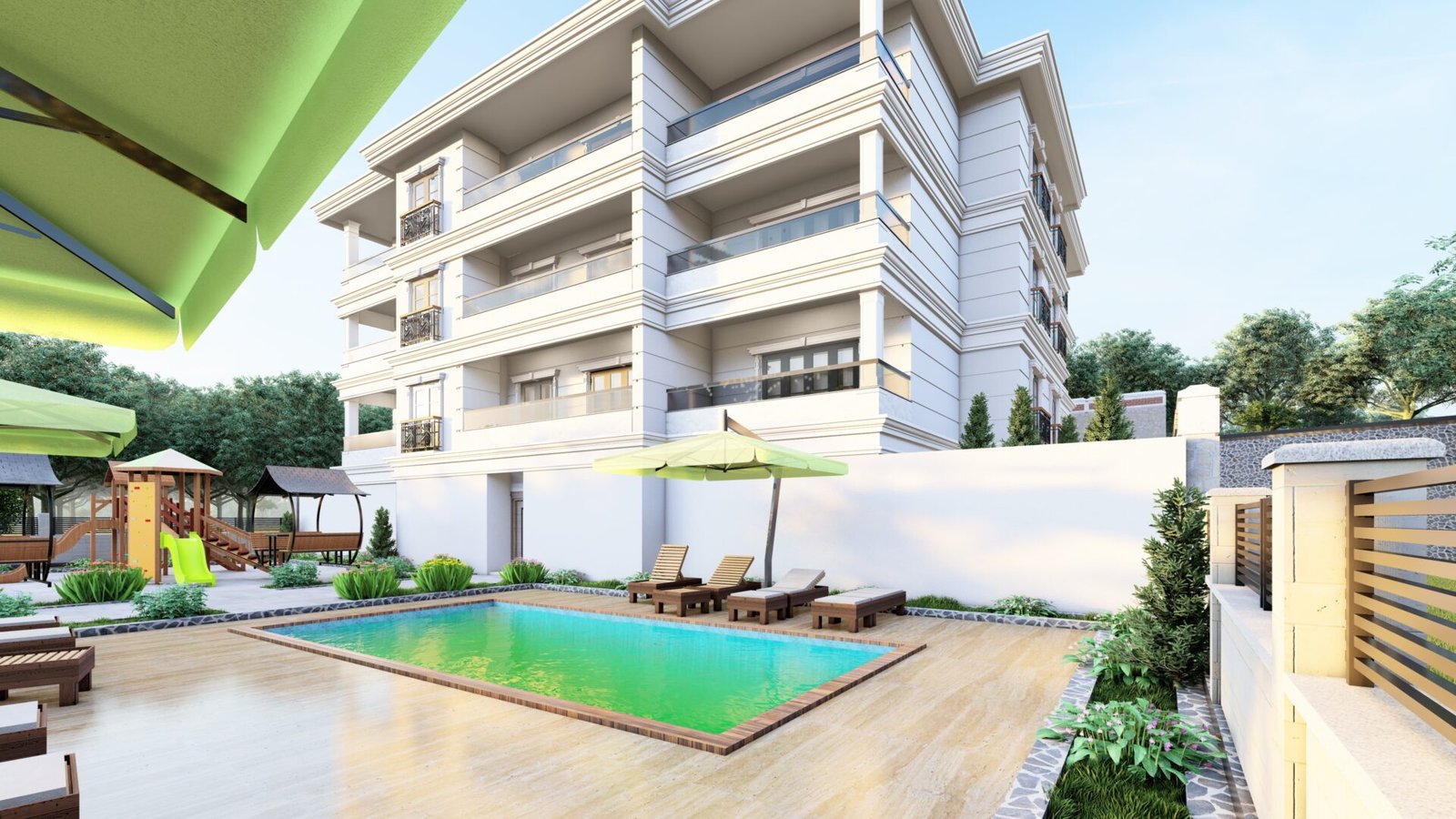 havuzlu apartman tasarımı bursa klasik mimari cephe