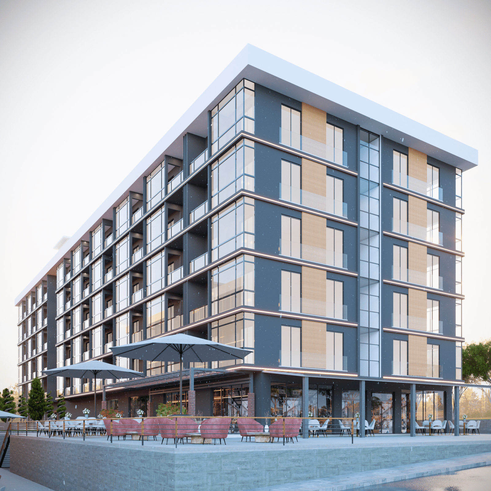 açık otruma alanları içeren modern mimari proje tasarımı