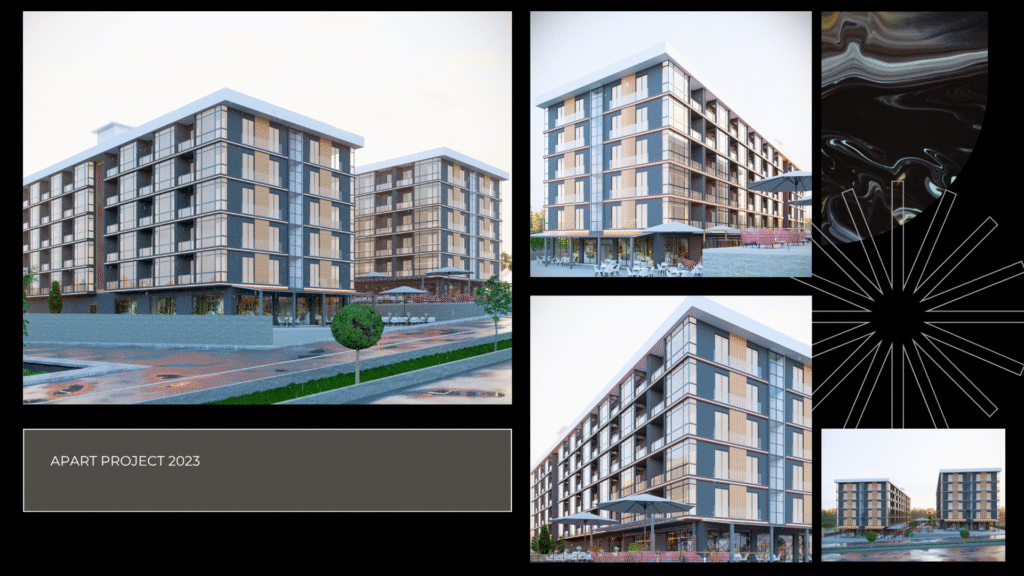 (Apart Project 2023) "Apart Projesi 2023. Mimar Abdullah Çetin tarafından tasarlanan modern apart otel projesi. 3D dış cephe görselleştirme ve render çalışmaları."