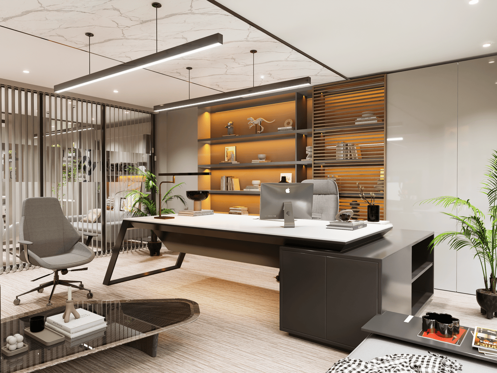 Modern ofis iç mimari tasarımı çalışma alanı genel görünüm kurumsal | XLine Mimarlık