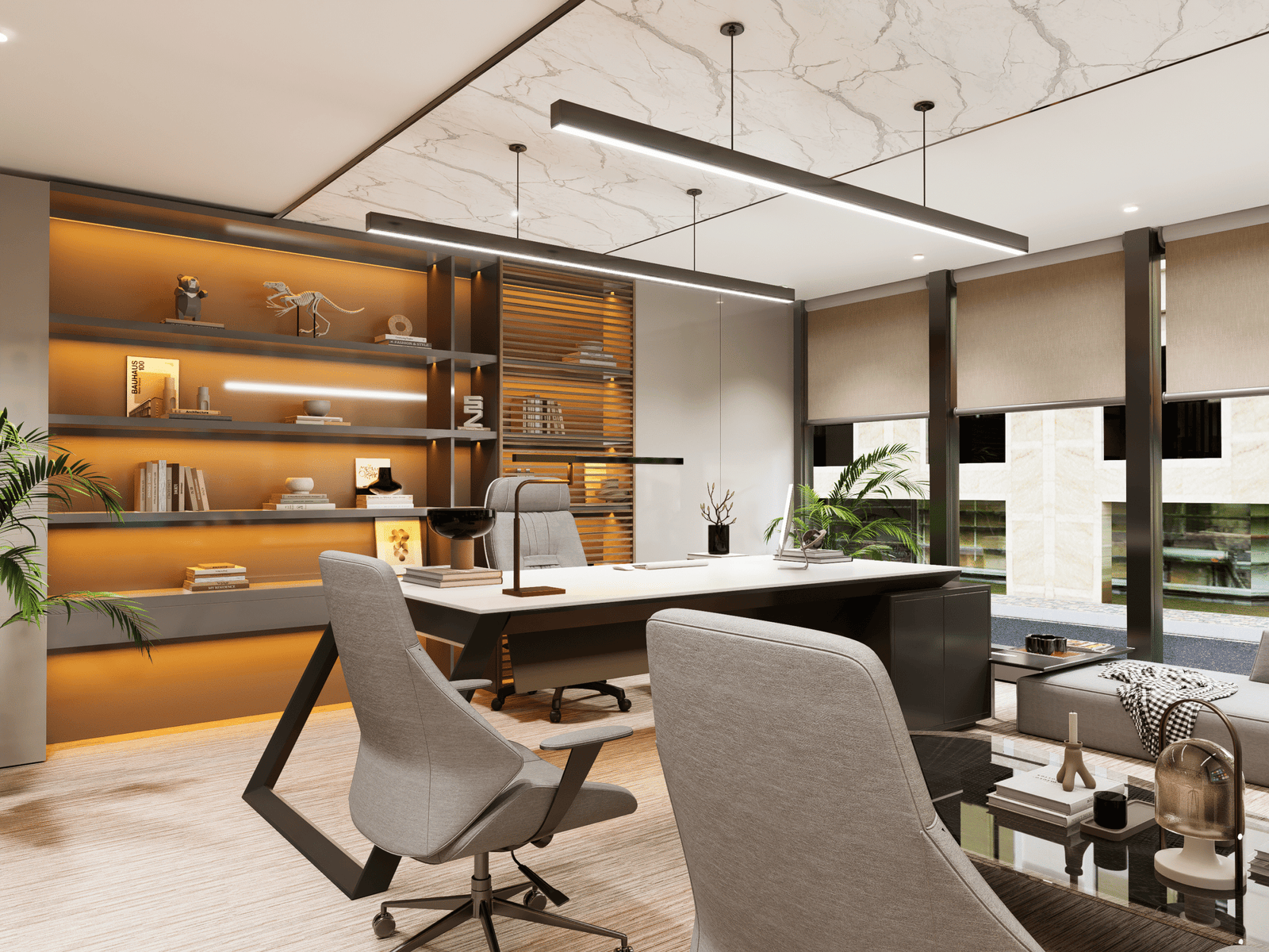 Kurumsal ofis resepsiyon bekleme alanı modern iç mimari tasarımı | XLine Mimarlık